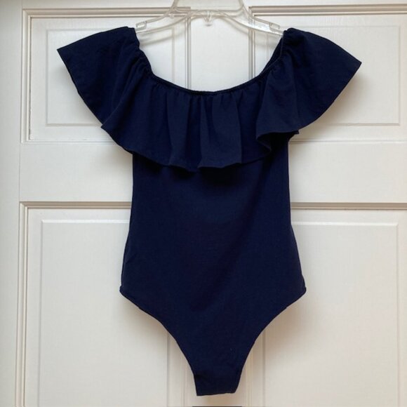J. Crew Factory Navy Off the shoulder ruffle body suit XS - Picture 3 of 9